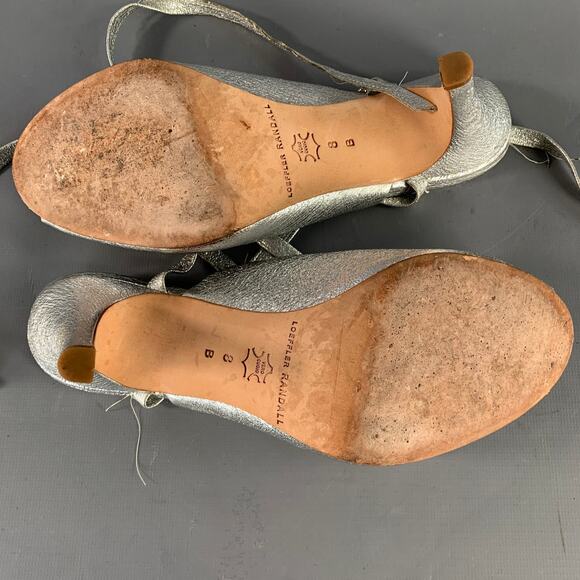 LOEFFLER RANDALL Size 8 Metallic Silver Crinkled Leather Ankle Strap Pumps - Picture 5 of 7